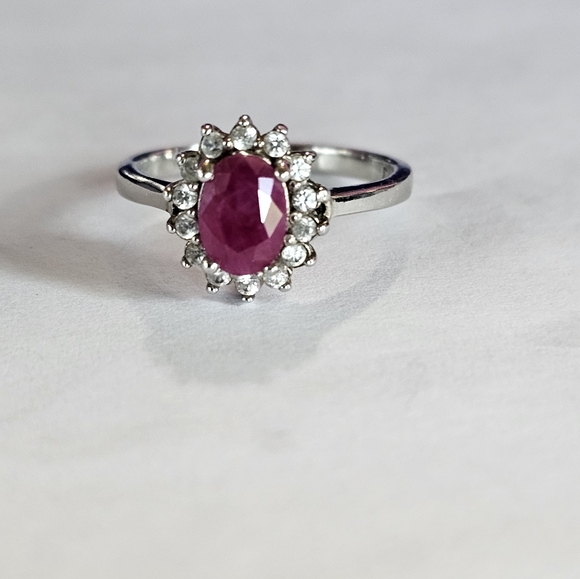 Authentic Montepuez Ruby & White Zircon Ring Platinum over 925 Sz 6! ❤️ - Picture 3 of 13